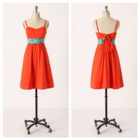 Anthropologie Dresses & Skirts - Anthropologie Edme & Esyllte Graphical Orange Red Babydoll Dress